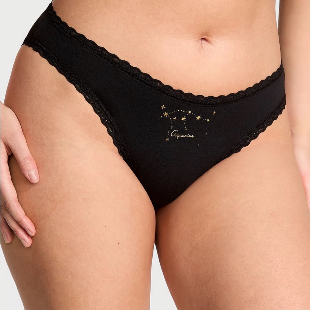 Aries Victoria's Secret Black Bikini Panty with Gold Star Constellation
